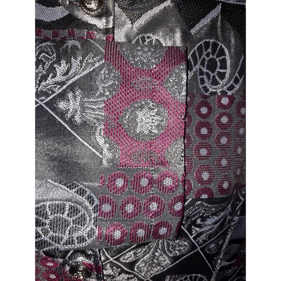 Tudor Court Button Up Black Gray and Maroon Tapestry Blazer Size Large - Picture 4 of 7